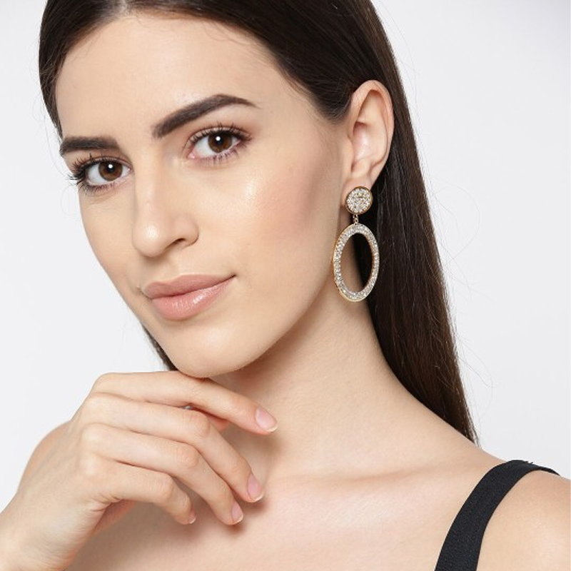 Gold-Toned Geometric Jhumkas Earrings